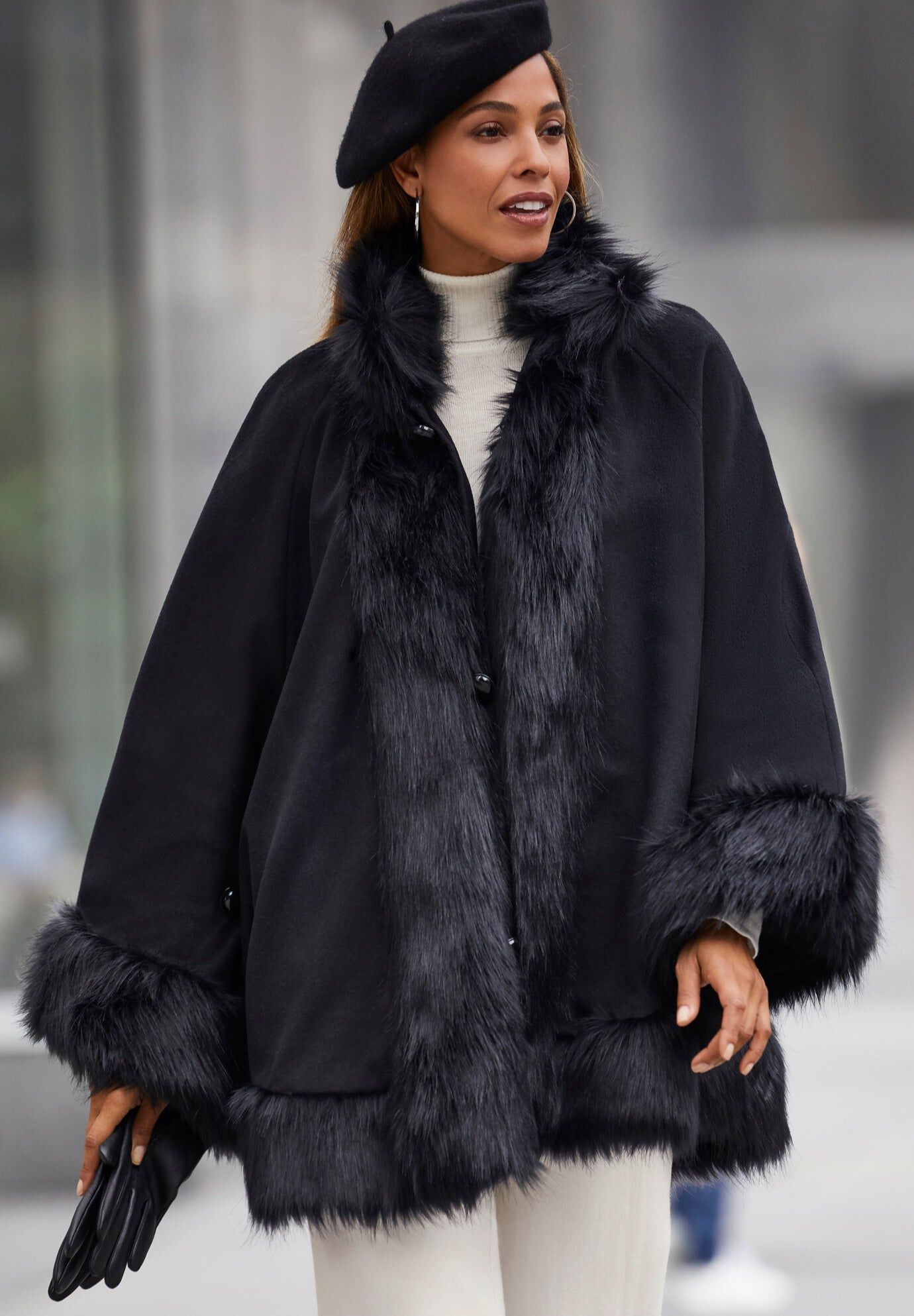 Hooded Toggle Wool Coat - Versatile and Chic, Black | Woman Within
