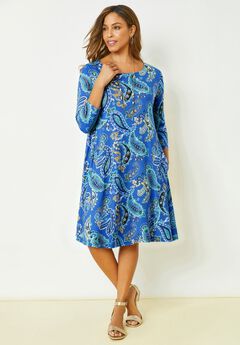 Stretch Knit Three-Quarter Sleeve T-shirt Dress