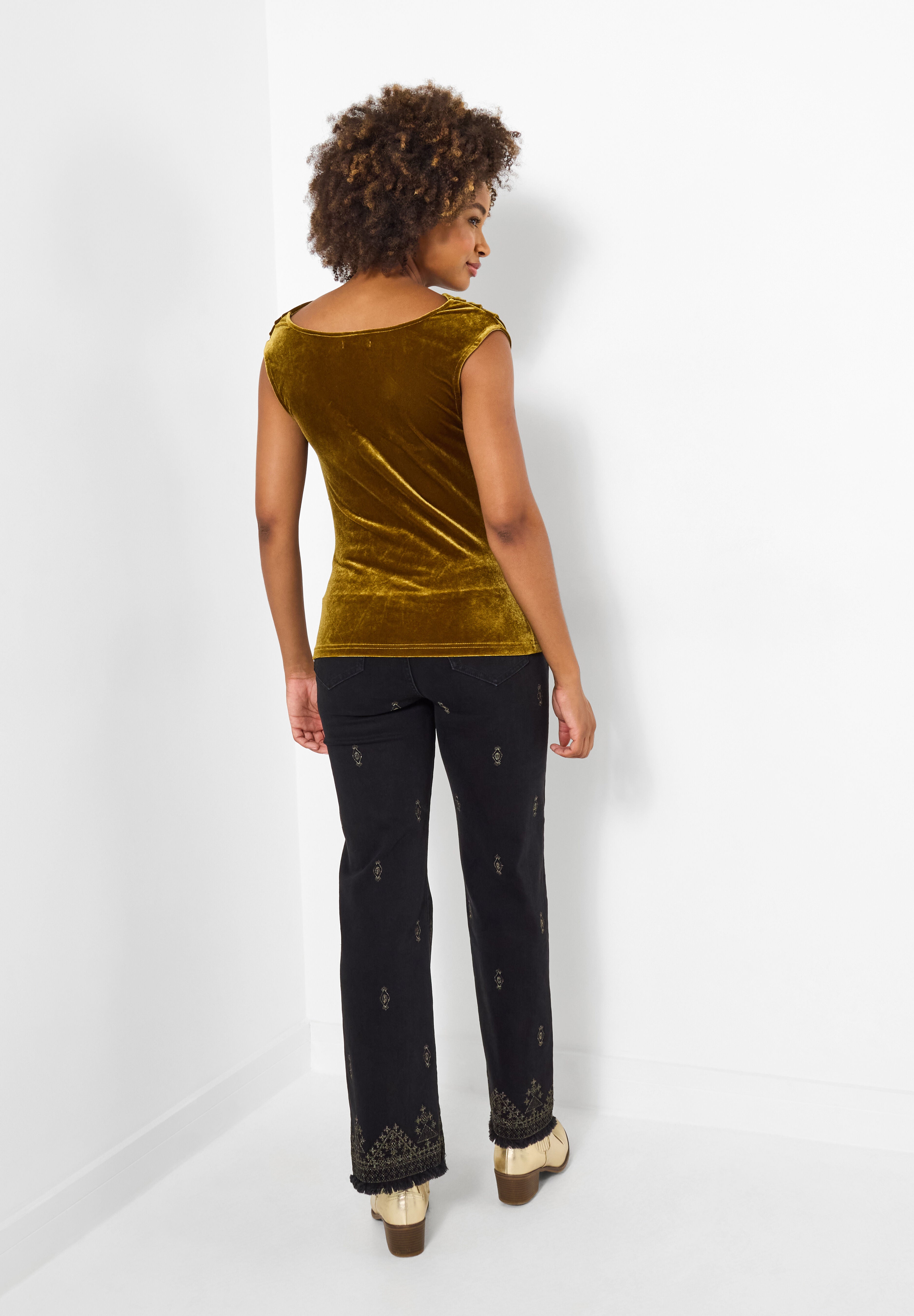 Velvet Cowlneck Top, CHARTREUSE, alternate image number 2