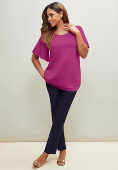 Stretch Knit Flutter Sleeve Tunic