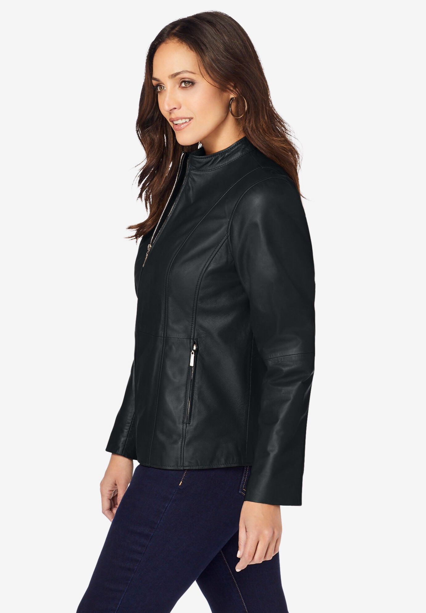 Woman within outlet leather jackets