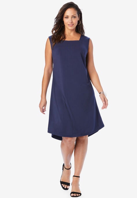 Square Neck Knit Dress, NAVY, hi-res image number null