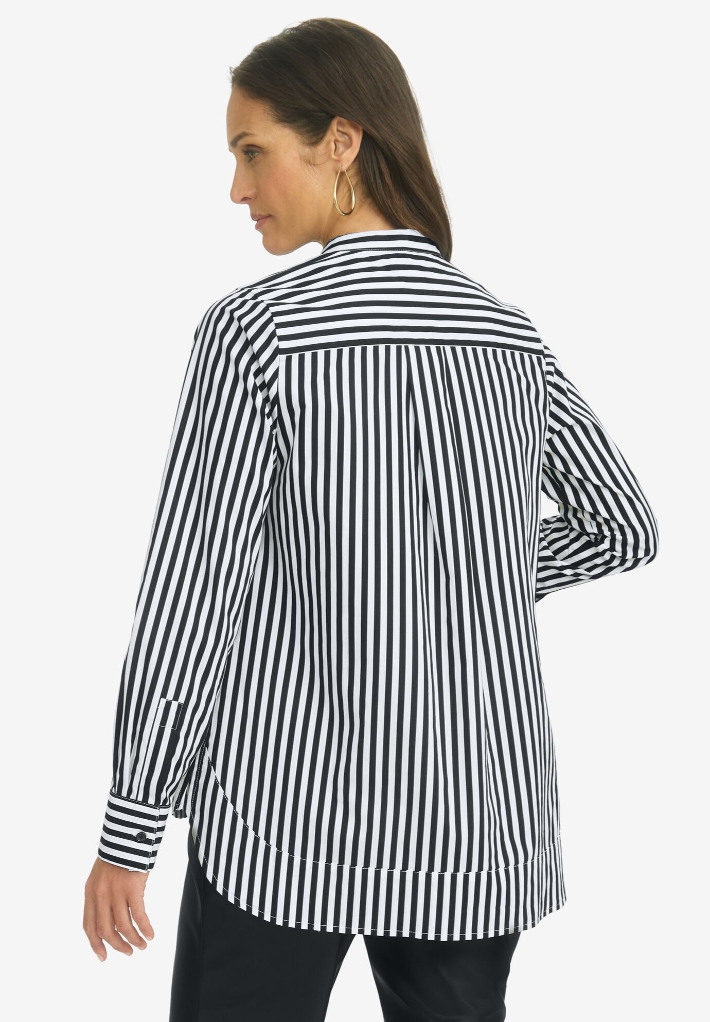 Poplin Hi-Low Henley Tunic, BLACK WHITE FEEDER STRIPE, on-hover image number 1