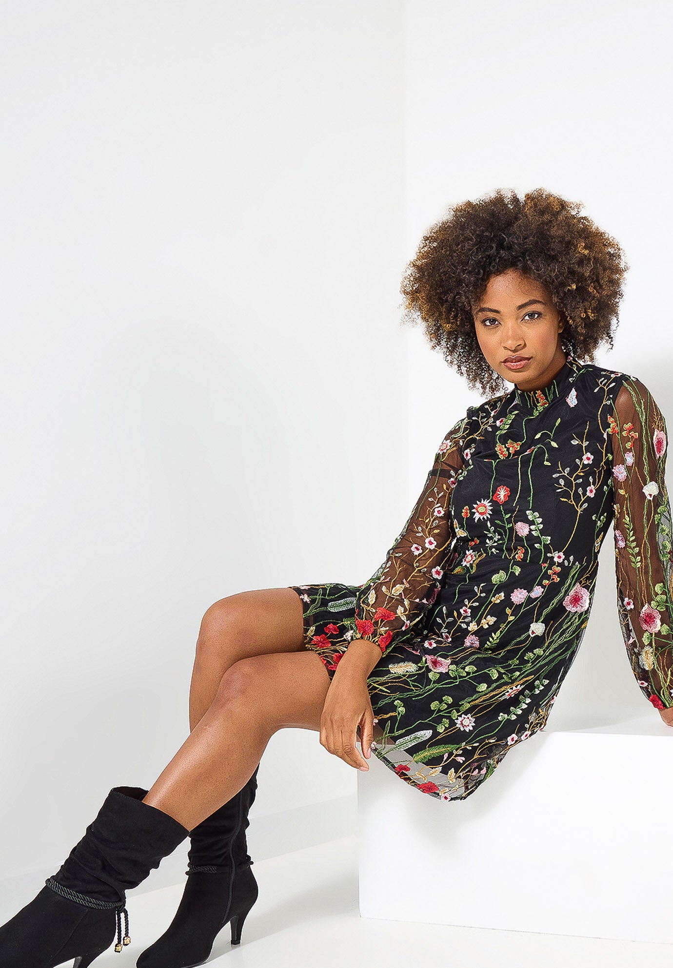 Embroidered Floral Dress, MIDNIGHT MULTI GARDEN, alternate image number 4