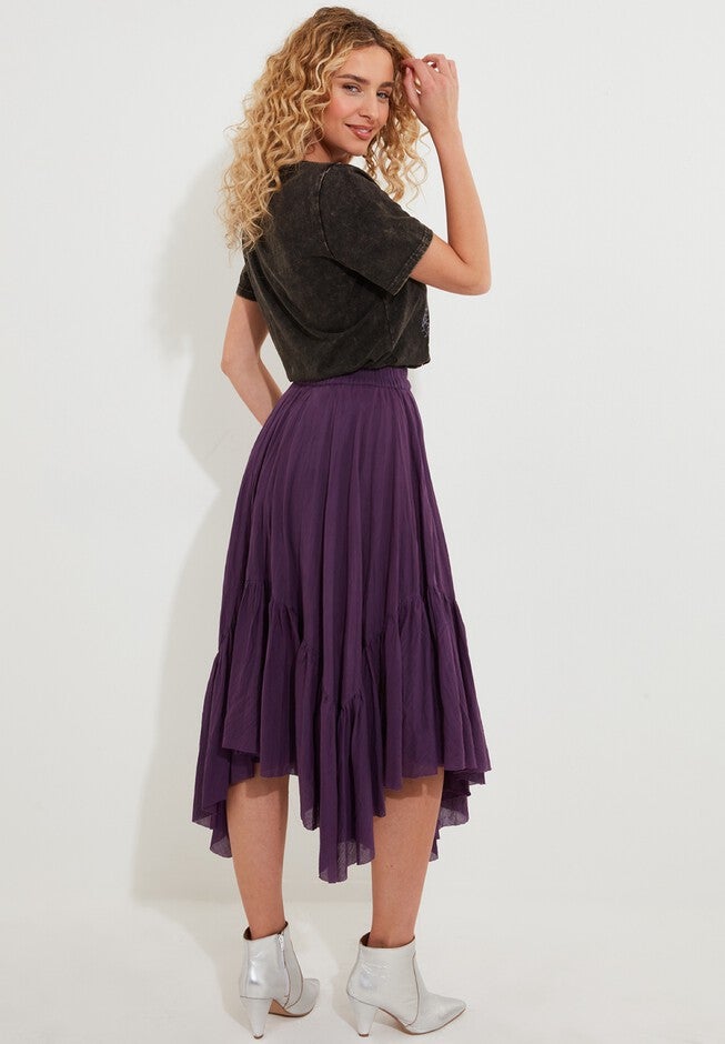Handkerchief Hem Crinkle Midi Skirt, WINEBERRY, alternate image number null