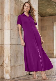 Stretch Cotton Button Front Maxi Dress