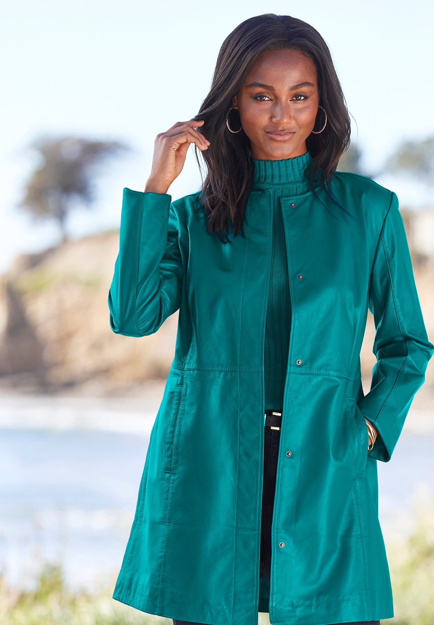 Snap-Front Quilted Coat for Cold Weather, Navy | Woman Within