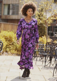 Stretch Knit Peasant Maxi Dress