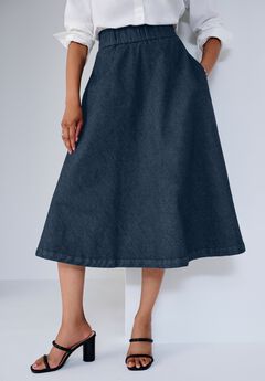 Comfort Waist Stretch Denim Swing Skirt
