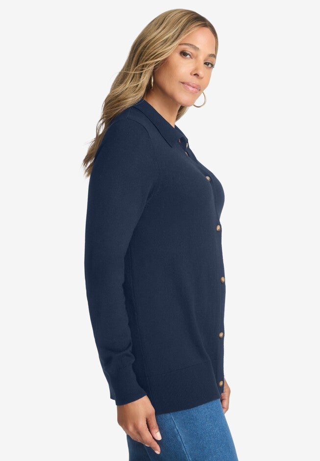 Cotton Cashmere Collared Cardigan, , alternate image number null