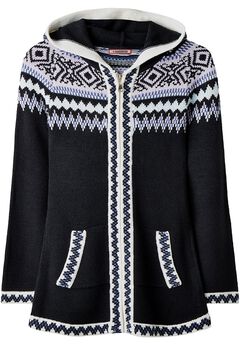Fair Isle Drawstring V-Neck Zip Hoodie