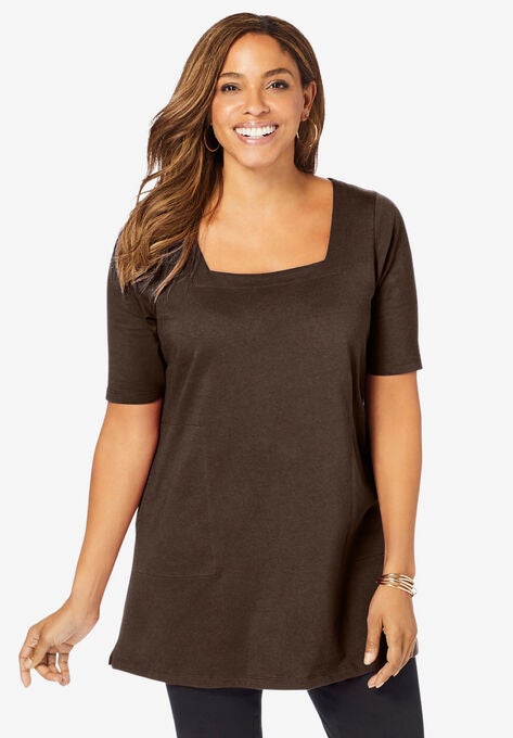 Square-Neck Tunic, CHOCOLATE, hi-res image number null