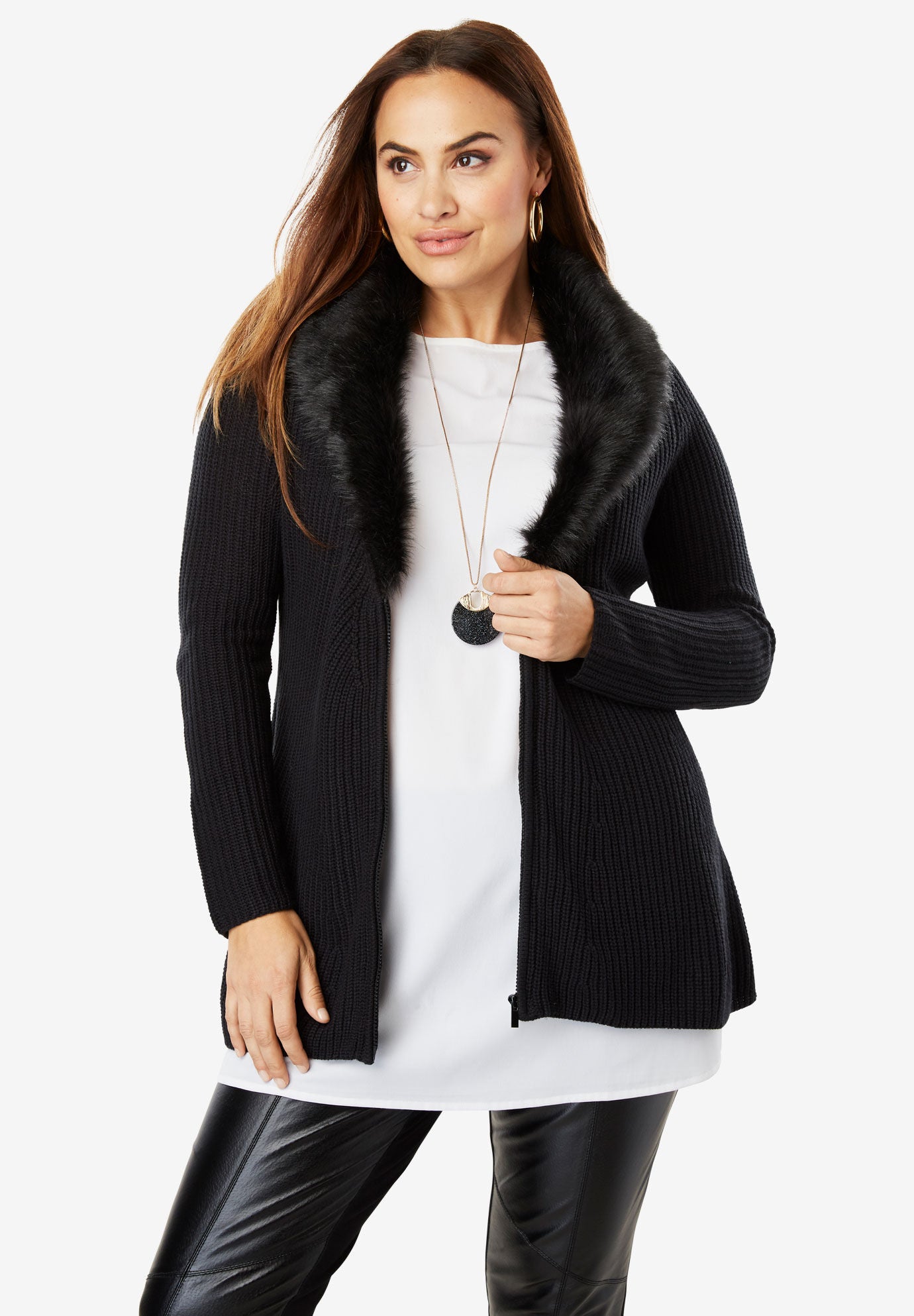 black fur trim cardigan