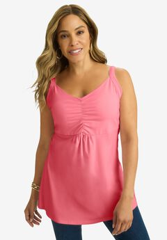 Stretch Cotton Shirred Tank