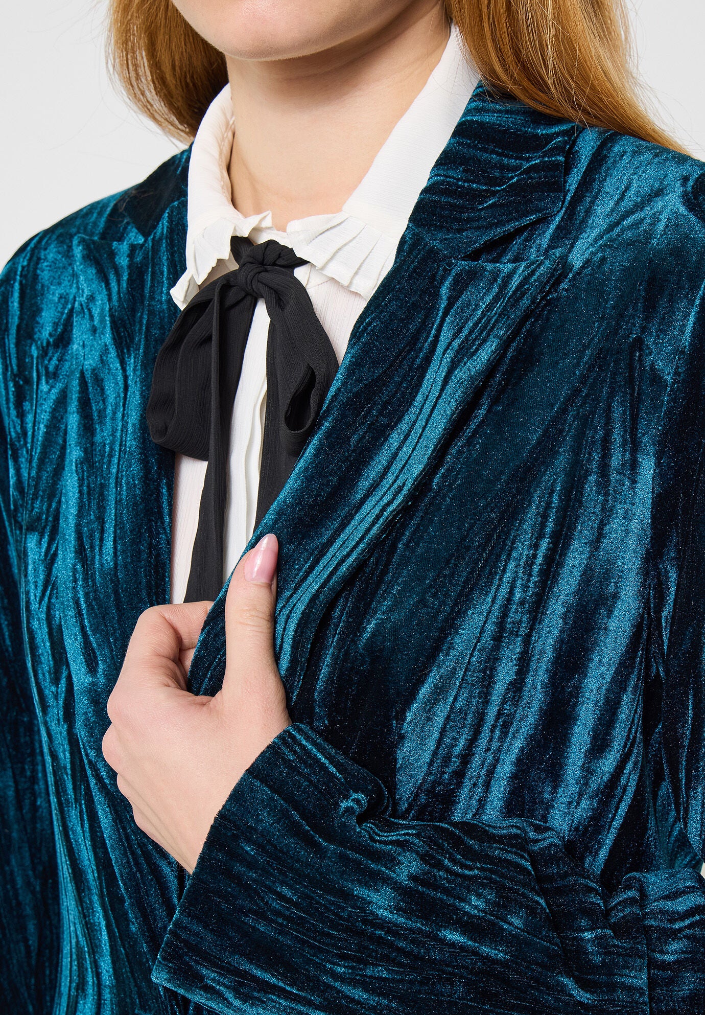 Crinkle Velvet Blazer, TEAL, alternate image number 2