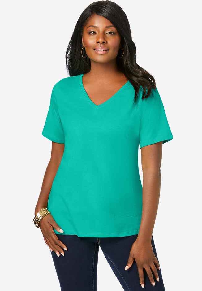 V-Neck Tee, AQUA SEA, hi-res image number 0