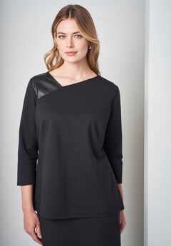 Mixed Media Ponte Faux Leather Top