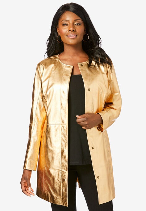 Three-Quarter Leather Jacket, GOLD, hi-res image number null