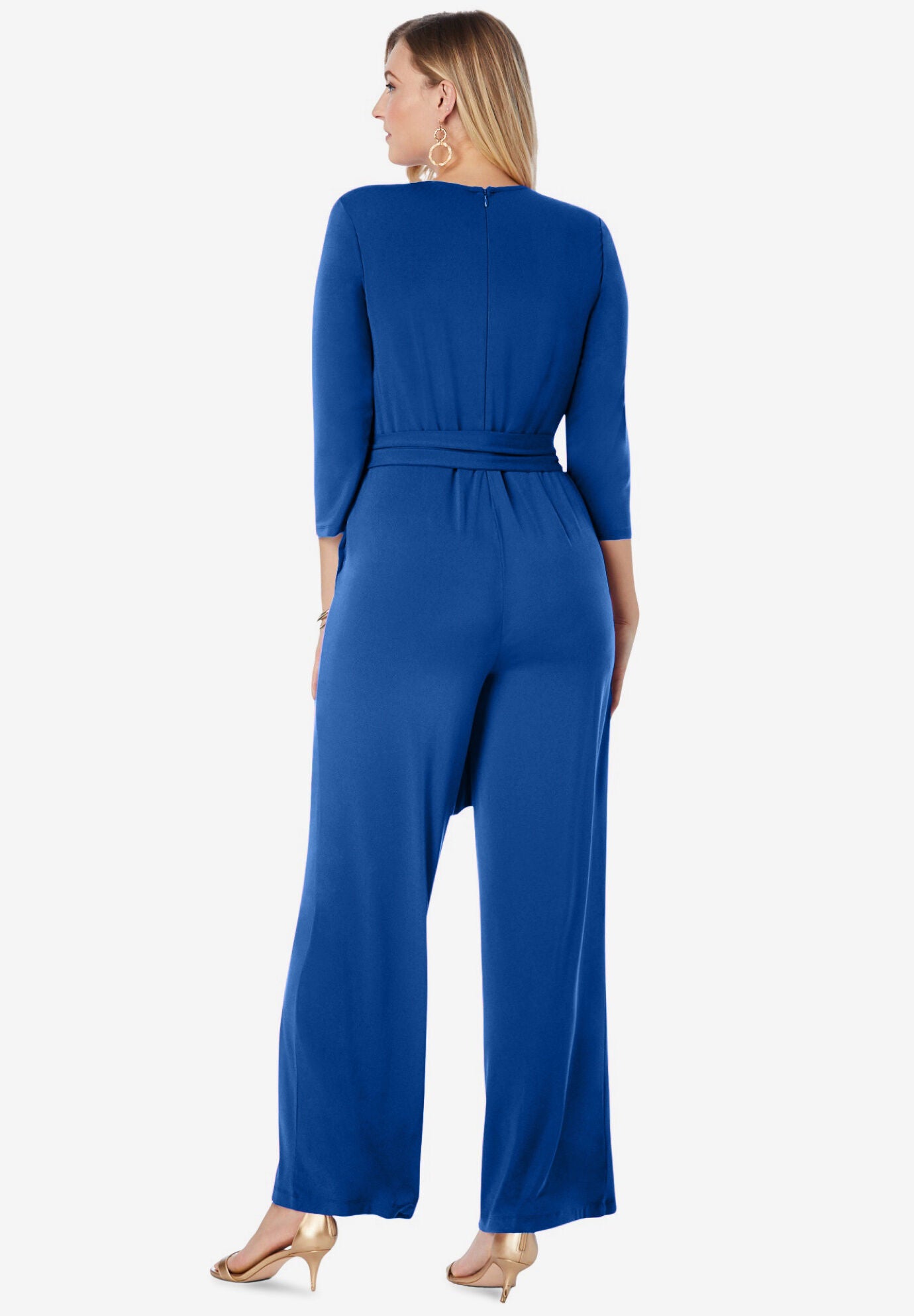 Signature Silky Knit & Chiffon Wide Leg Jumpsuit with Cape