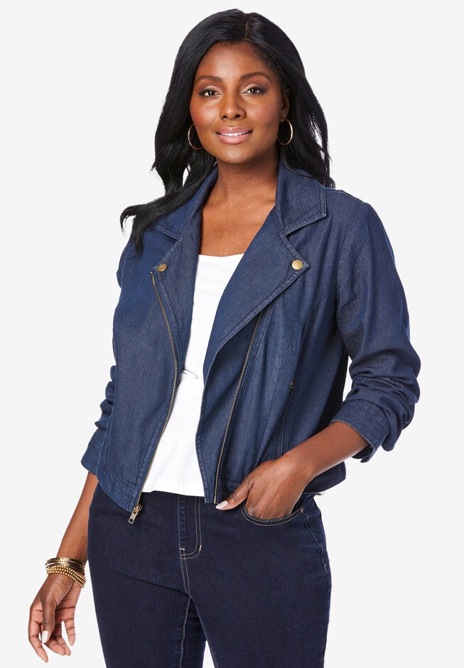 Chambray Moto Jacket, INDIGO, hi-res image number null
