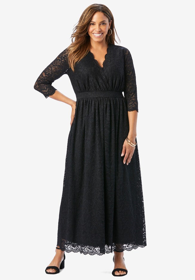Elegant Stretch Lace Maxi Dress, Black | Woman Within