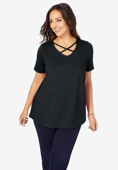 Stretch Cotton Crisscross Strap Tee