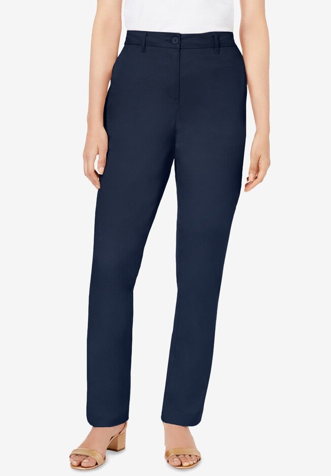 Stretch Cotton Chino Straight Leg Pants, Navy | Woman Within