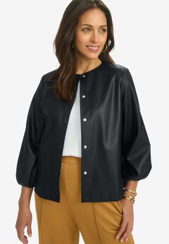 Blouson Sleeve Faux Leather Jacket