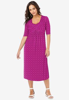 Stretch Knit Pleated Front Dress