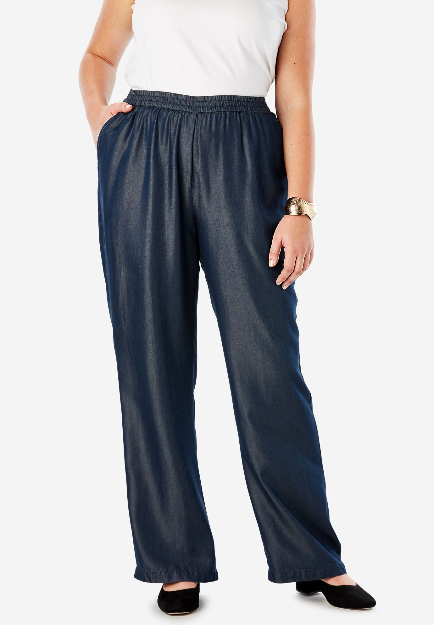 woman within wide leg pants