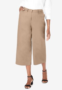 Stretch Cotton Chino Wide-Leg Crop