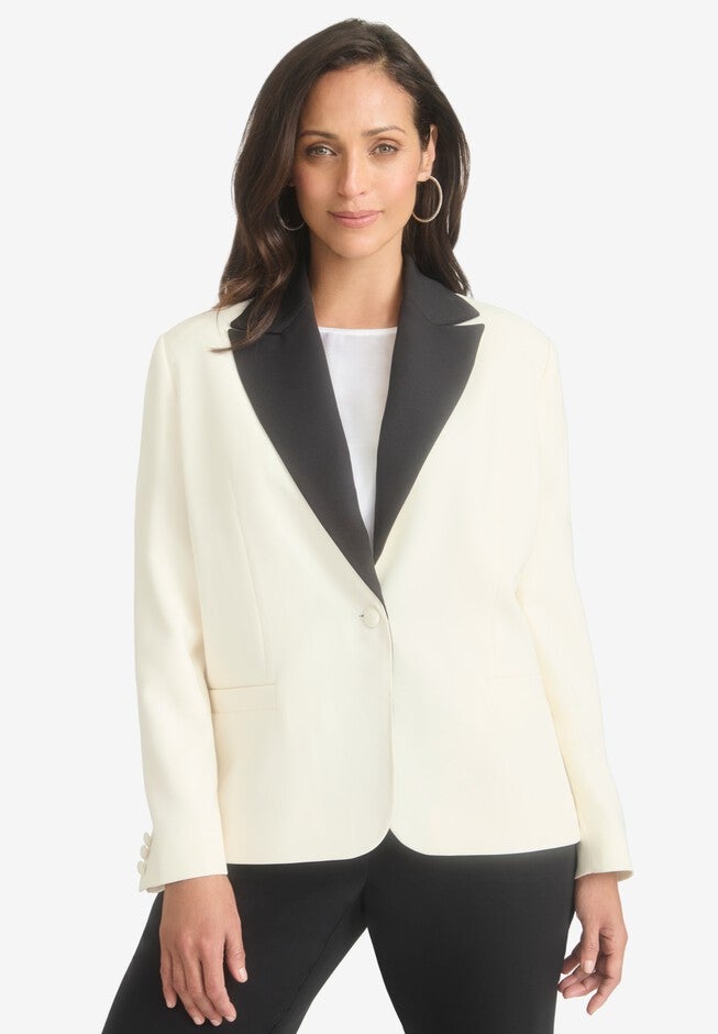 Contrast Collared Blazer, IVORY, hi-res image number 0