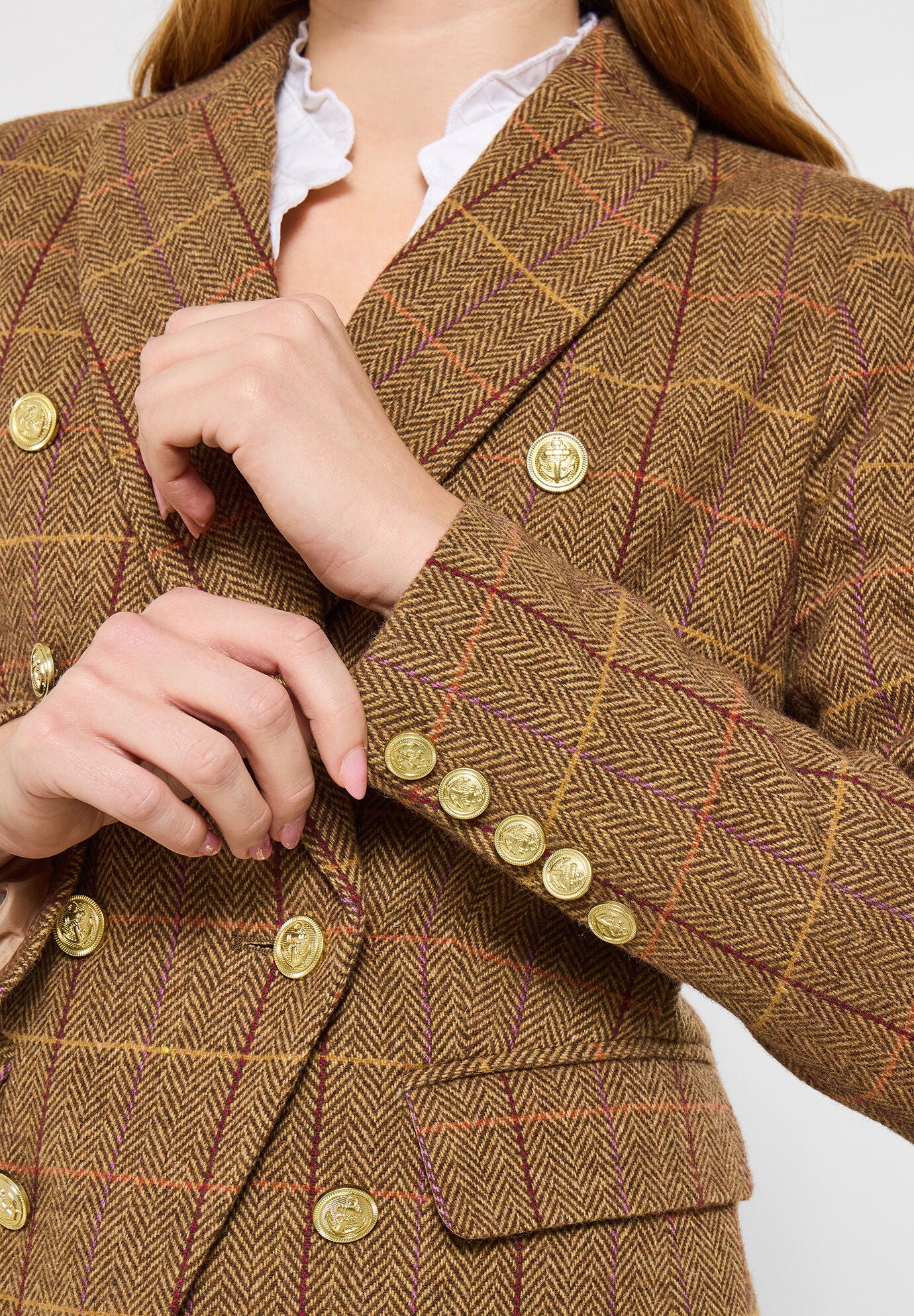 Double Breasted Plaid Blazer, COGNAC PLAID, alternate image number 3