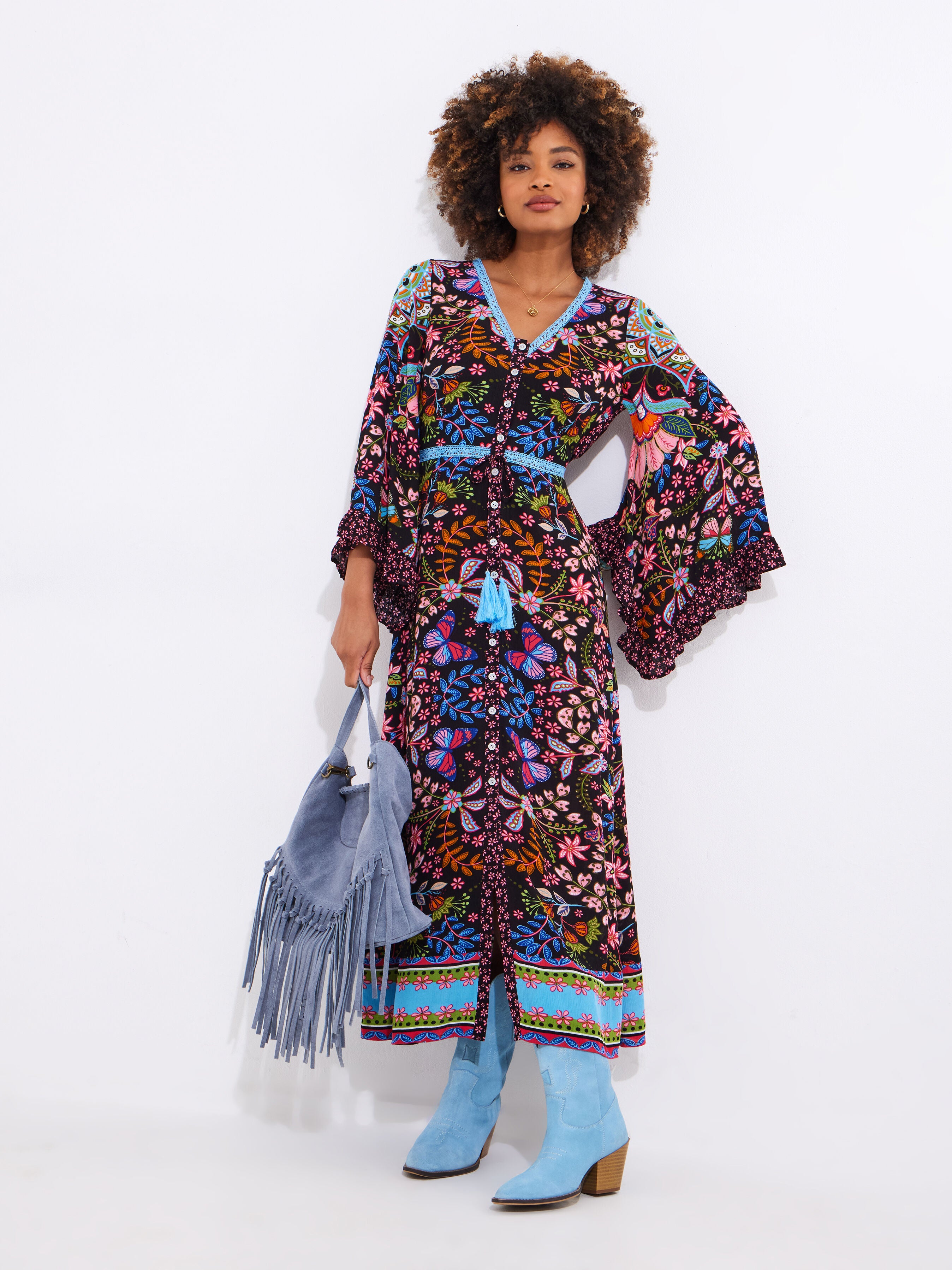Groovy Tassel Midi Dress, KALEIDOSCOPE FLORAL, hi-res image number 0