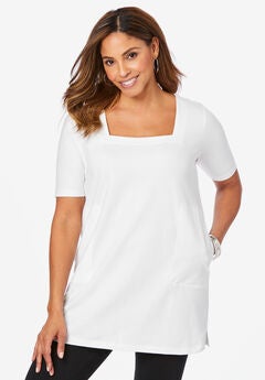 Stretch Cotton Square Neck Tunic