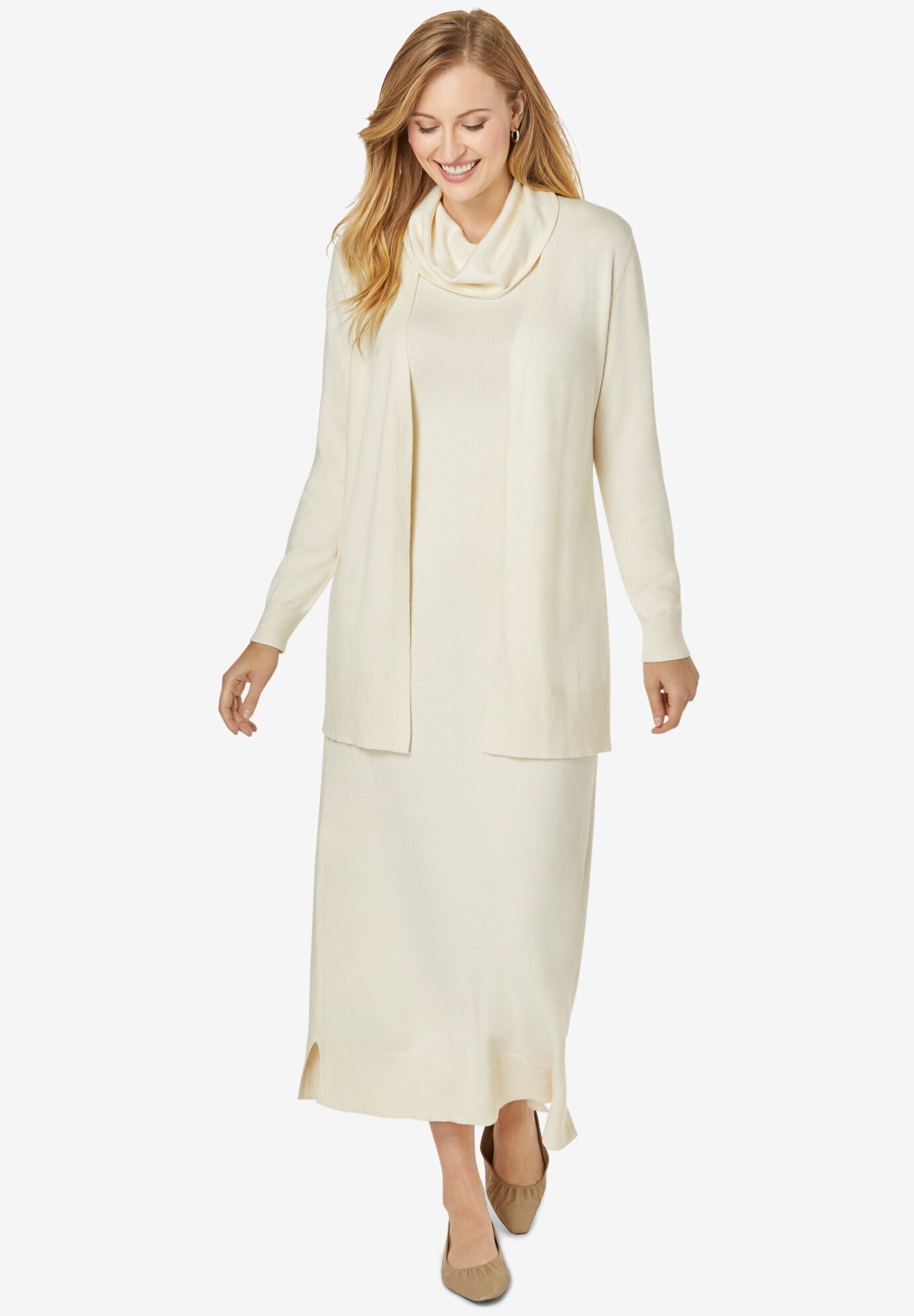 2-Piece Sweater Dress for Fall Wardrobe, Ivory | Woman Within