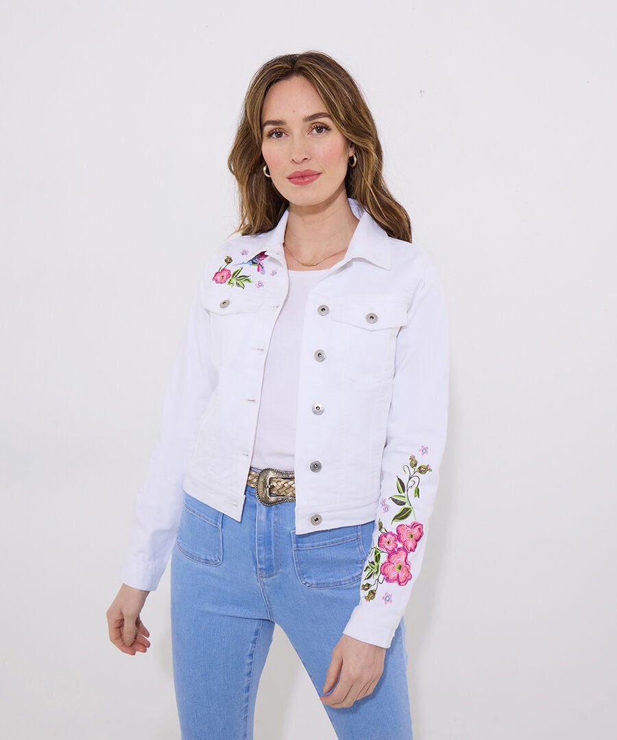 Embellished Denim Jacket, FLORAL EMBROIDERY, alternate image number 2