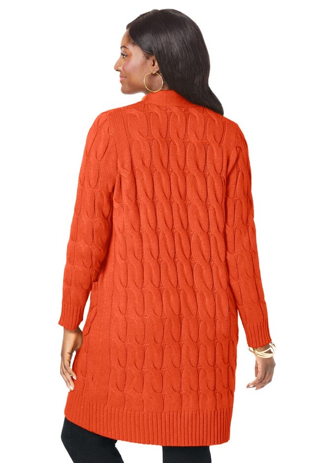 Cable Duster Sweater, PAPRIKA RED, alternate image number 2