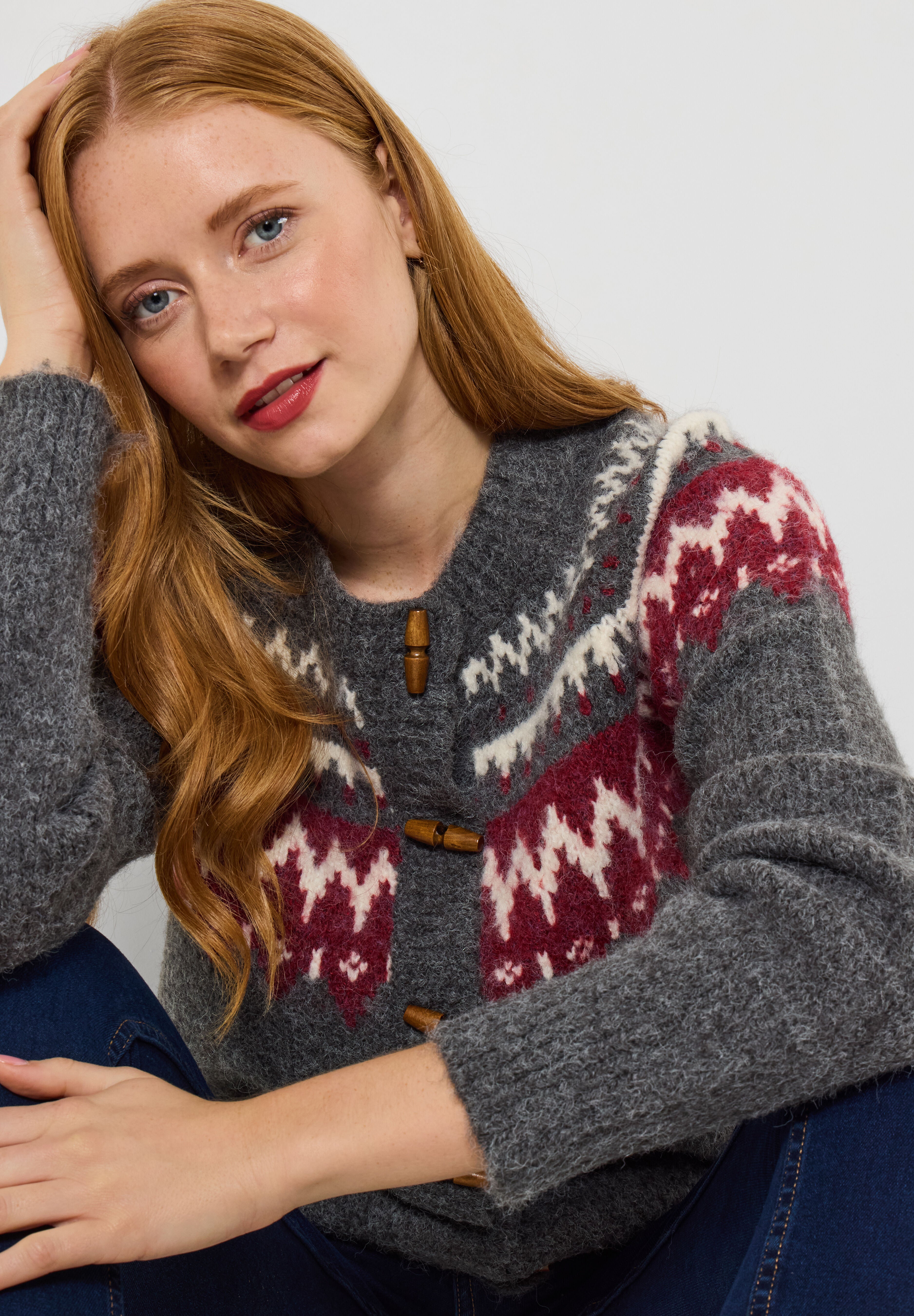 Fair Isle Button-Front Cardigan, CHARCOAL FAIRISLE, alternate image number 3