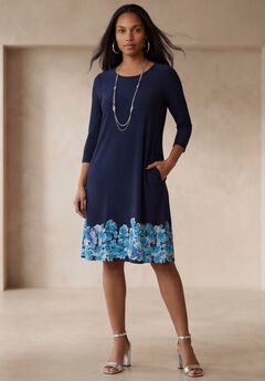 Stretch Knit Three-Quarter Sleeve T-shirt Dress