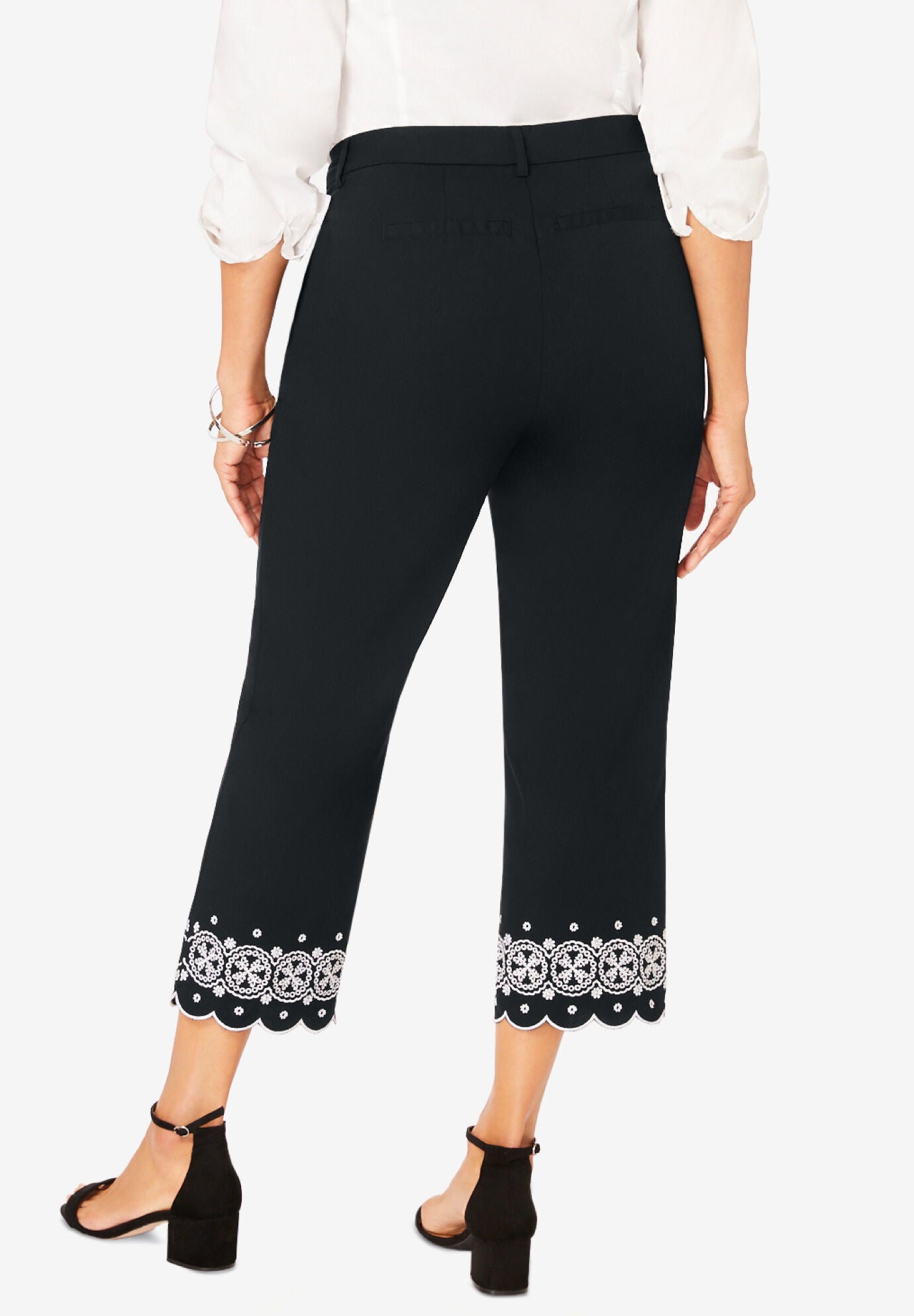 Stretch Poplin Classic Cropped Straight Leg Pant, TEA ROSE MEDALLION EMBROIDERY, on-hover image number 1