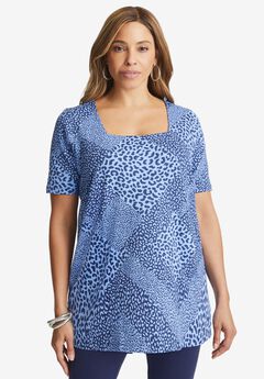 Stretch Cotton Square Neck Tunic