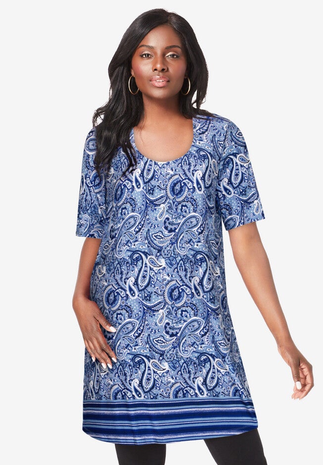 Stretch Mega Knit Tunic, NAVY PAISLEY BORDER, hi-res image number null
