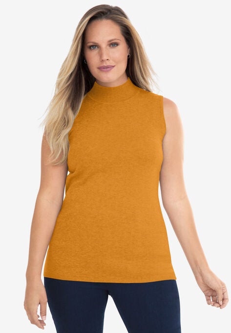 Fine Gauge Mockneck Sweater, RICH GOLD, hi-res image number null