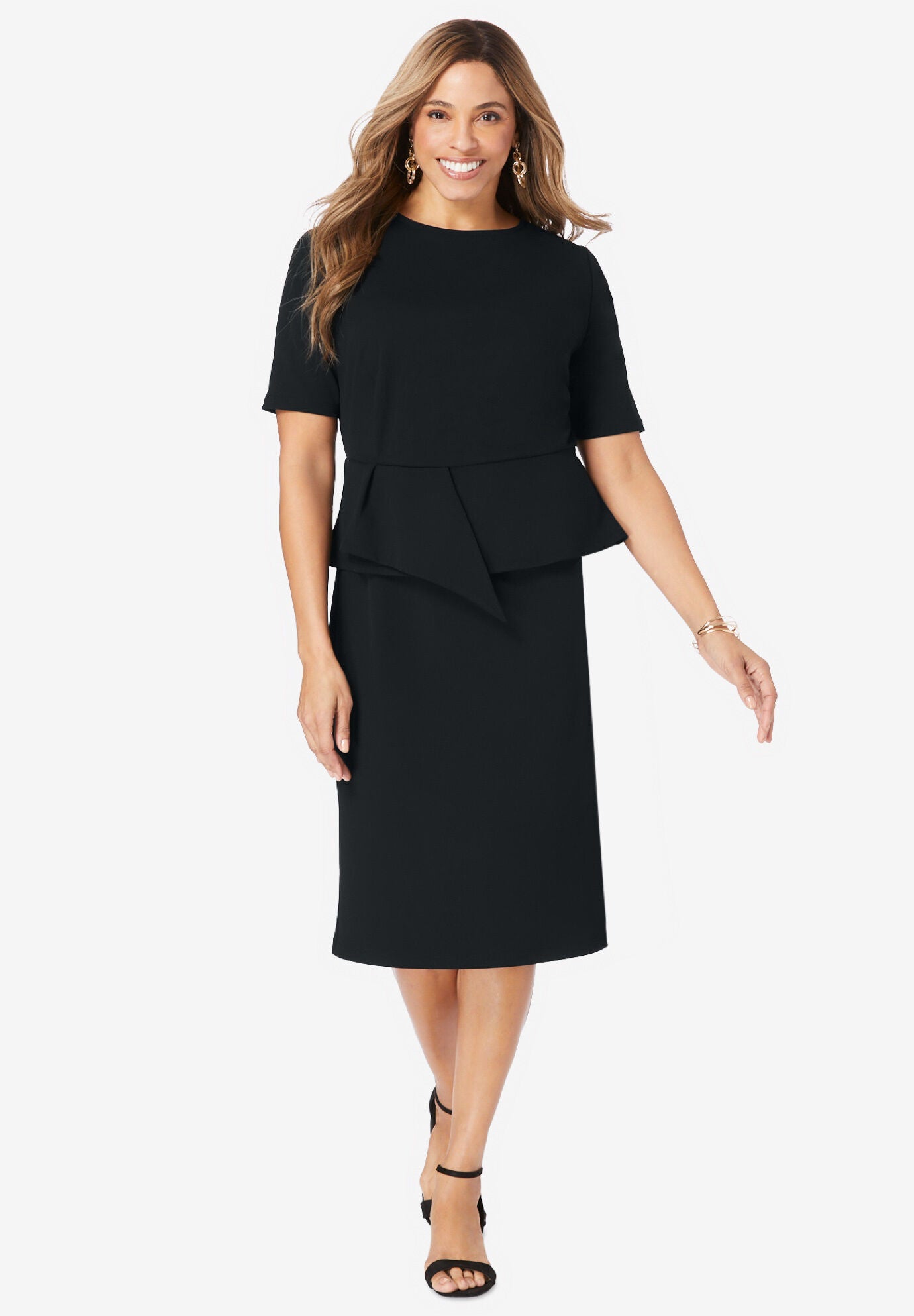 Peplum Stretch Crepe Dress, BLACK, hi-res image number 0
