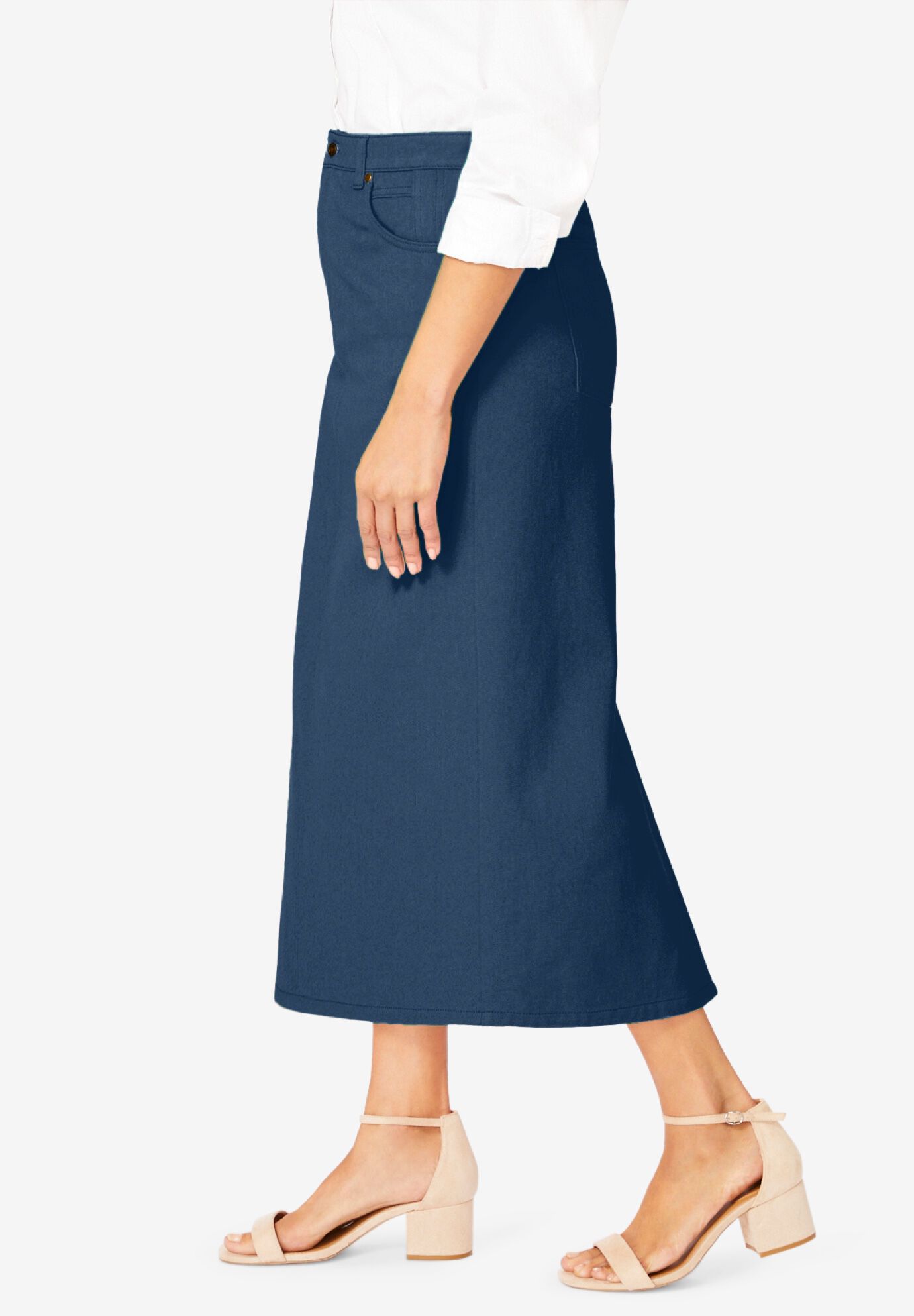 Denim Strapless Contrast Skirt Midi