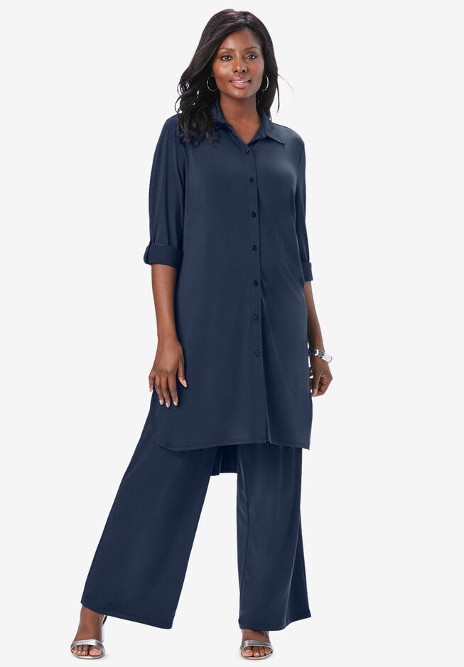 Tie Front Knit Mega Tunic, NAVY, hi-res image number null