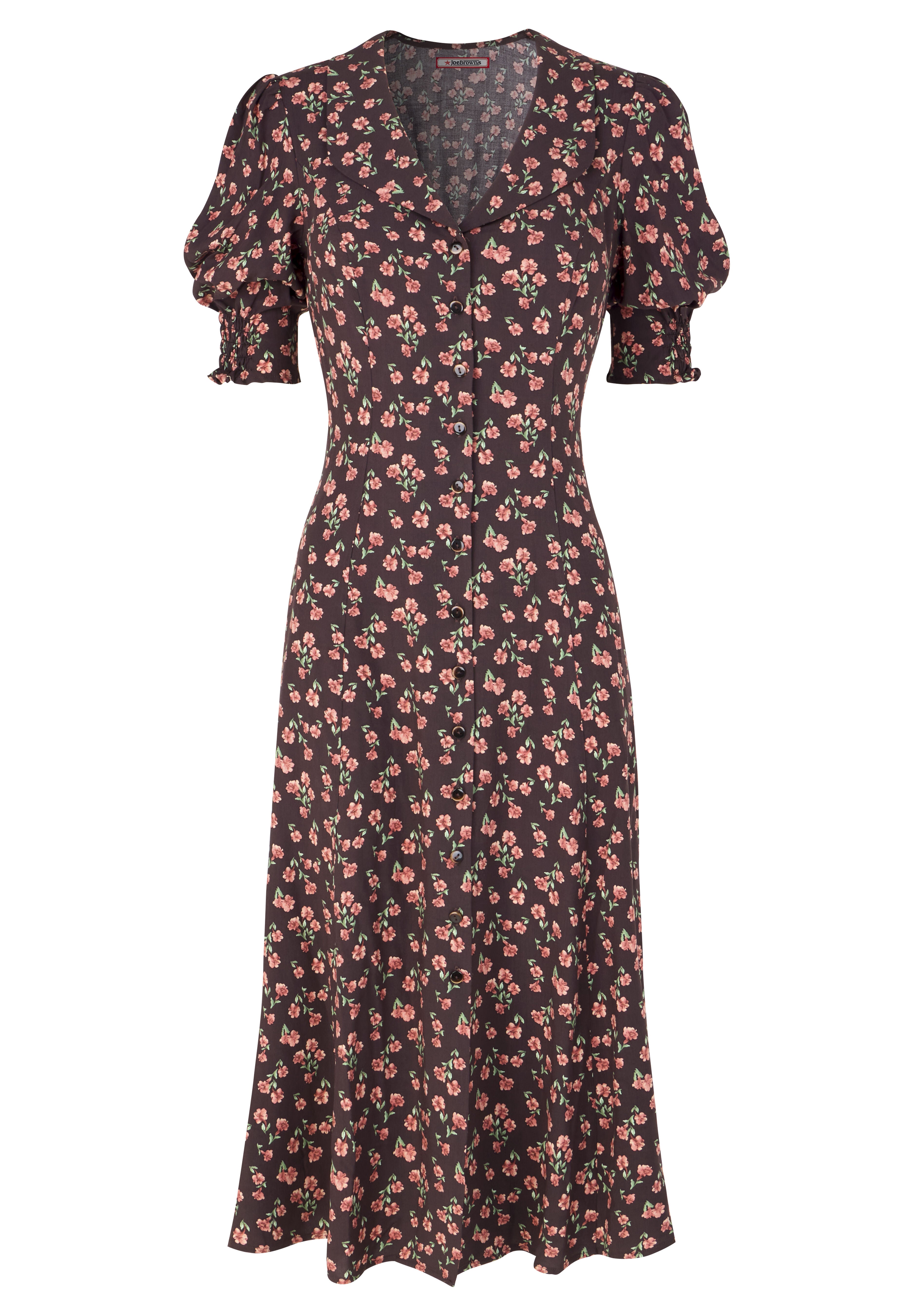 Puff Sleeve Midi Dress, ESPRESSO DITSY FLORAL, alternate image number 3