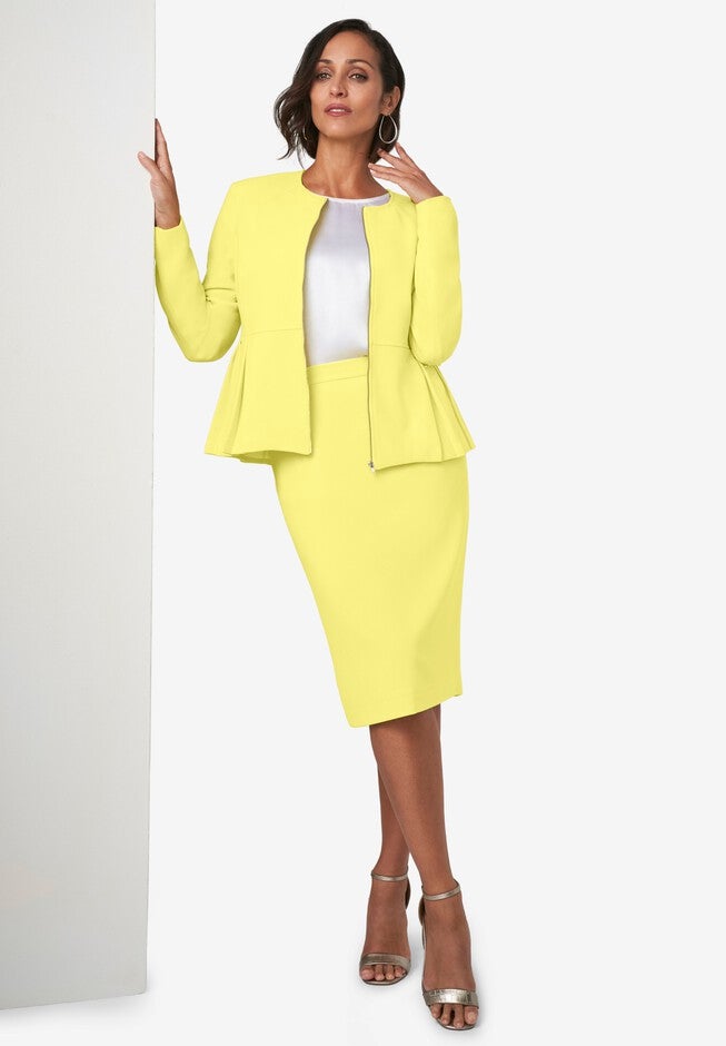 Collarless Peplum Skirt Suit, BRIGHT LEMON, hi-res image number 0