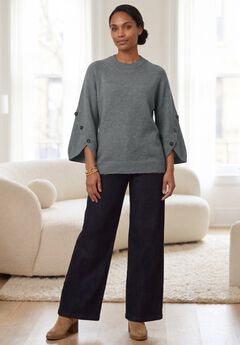 Button-Cuff Bell-Sleeve Sweater